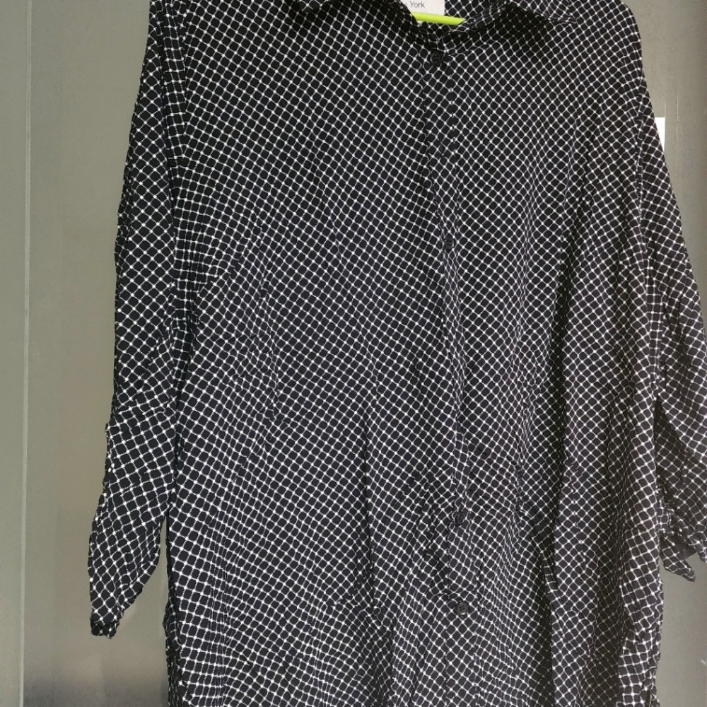 Prescott New York black/white checked button down 3X Tie Side